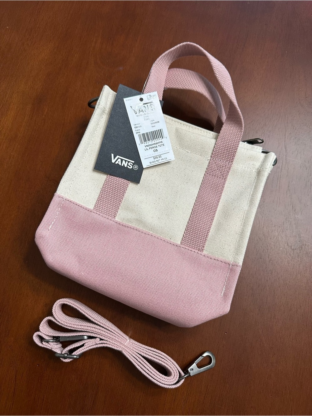 Vans Cream & Pink Mini Tote Bag - Picture 4 of 5
